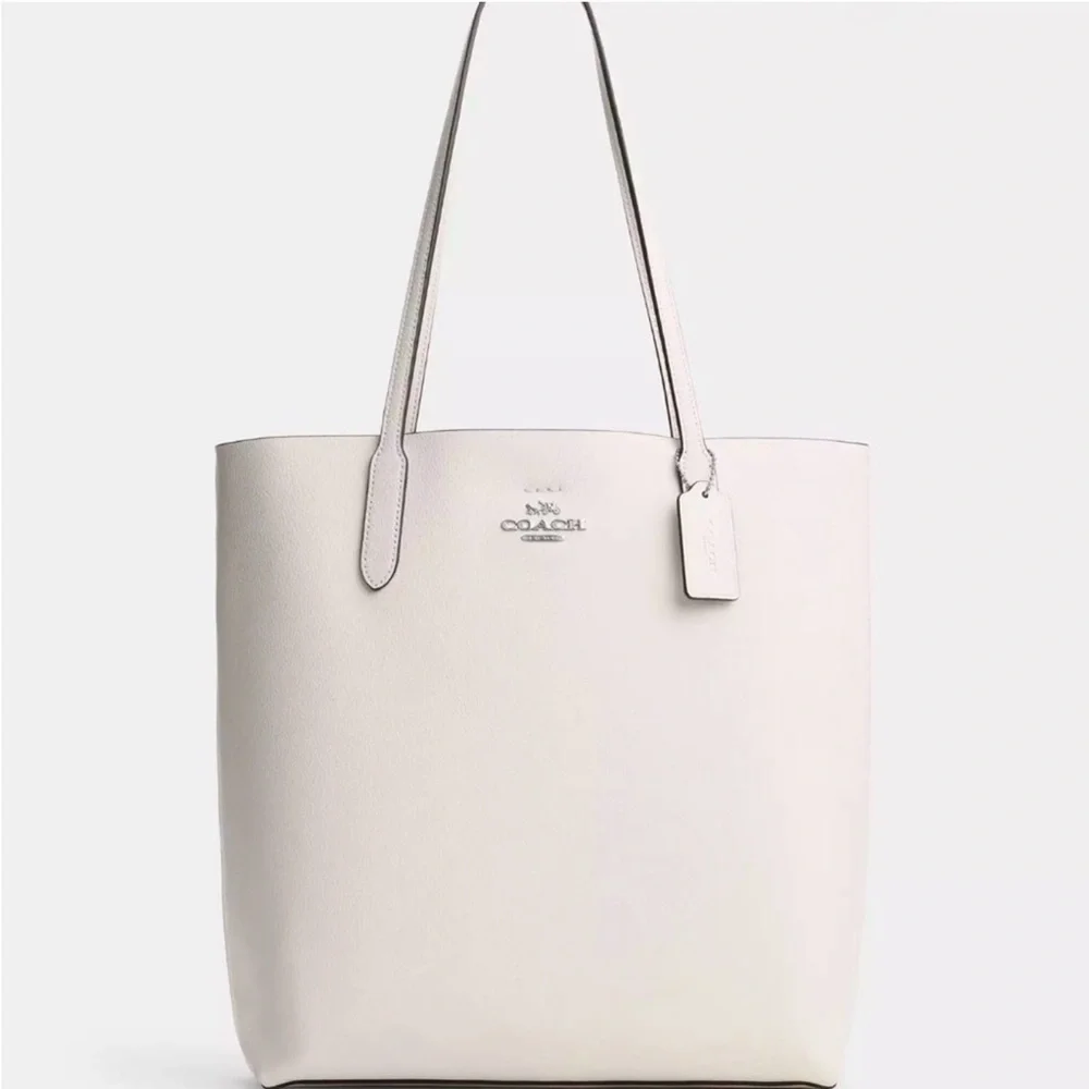 Coach Thea Leather Tote Chalk Pebbled Carryall Purse Everyday Shoulder Bag